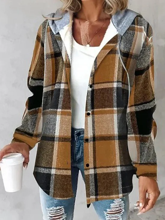 Women Plaid Casual Long Sleeve Regular Jacket