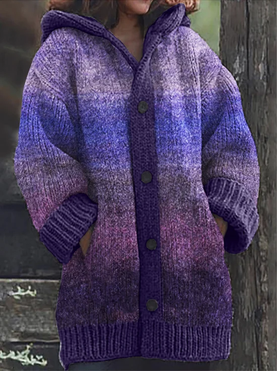 Casual Wool/Knitting Floral Hoodie Cardigan
