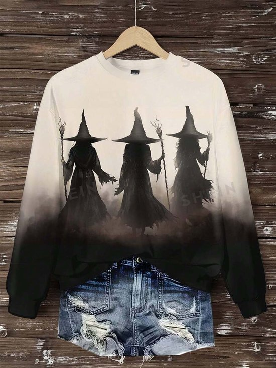 Women's Vintage Witch Print Crew Neck Sweatshirt