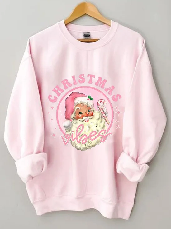 Holiday Pink Santa Print Sweatshirt