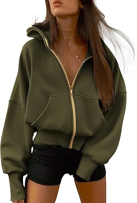 Hoodie Loose Plain Vintage Jacket