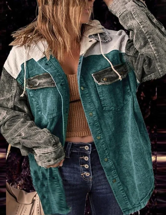 Hoodie Vintage Loose Multicolor Block Jacket