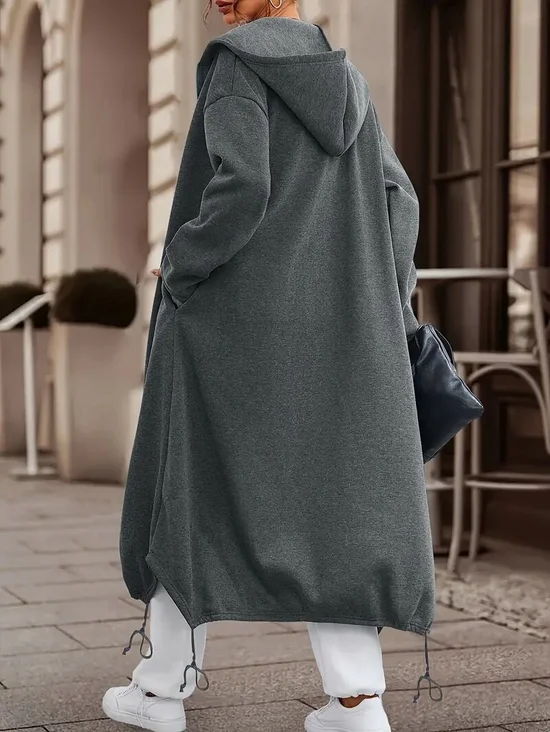 Loose Plain Hoodie Casual Trench Coat