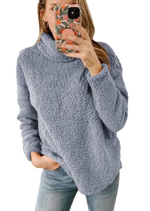 Plain Mock Neck Casual Loose Sweatshirt