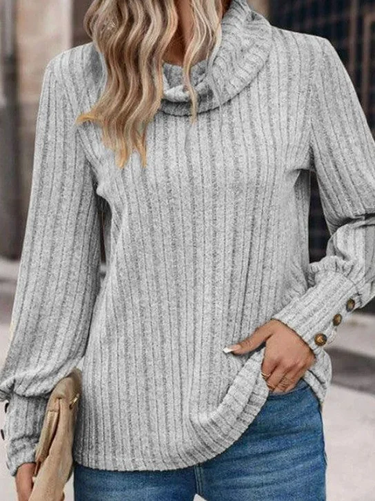 Plain Casual Turtleneck Loose Blouse