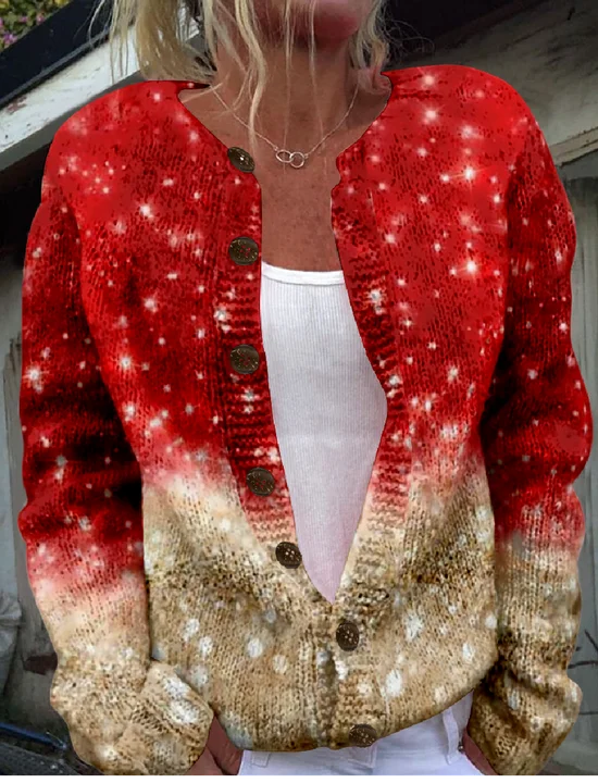 Crew Neck Christmas Vintage Cardigan