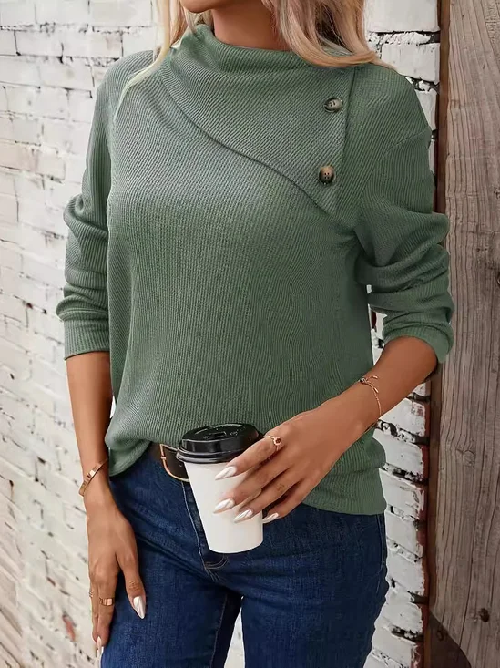Casual Loose Shawl Collar Striped Blouse