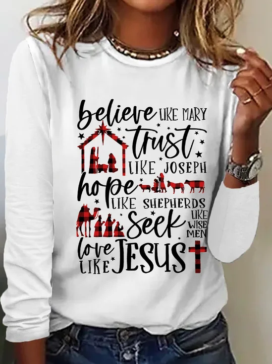 Believe Uke Mary Trust Like Joseph Hope Like Shepherds Seek Love Casual Long Sleeve Shirt