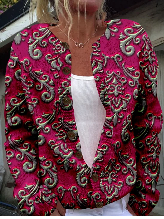 Loose Crew Neck Vintage Knitted Cardigan