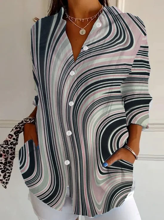 Geometric Casual Shirt Collar Loose Shirt