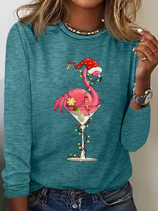 Christmas Flamingo Casual Long Sleeve Shirt