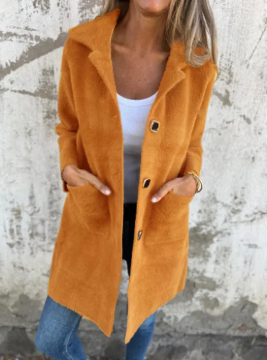 Shawl Collar Plain Casual Loose Coat