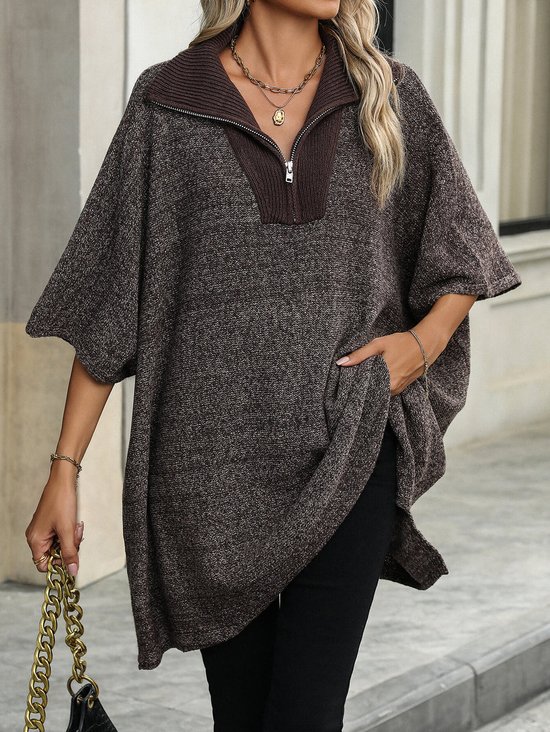 Dolman Sleeve Plain Casual Mock Neck Sweater