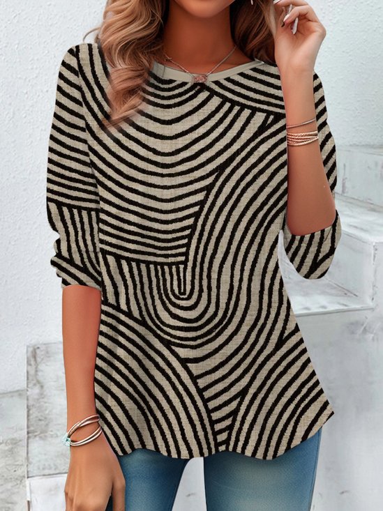 Women's Long Sleeve T-shirt Spring/Fall Black Abstract Jersey Crew Neck Daily Going Out Casual Top