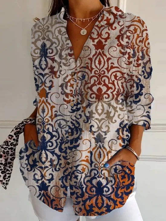 Casual Ethnic Shirt Collar Shirt