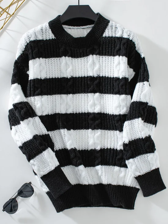 Crew Neck Striped Casual Sweater