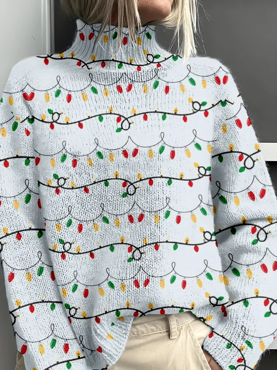 Casual Christmas Loose Mock Neck Sweatshirt