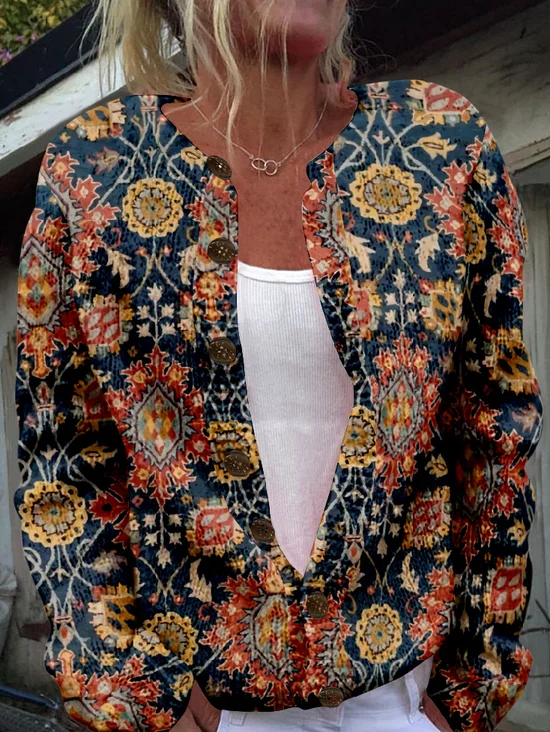 Crew Neck Casual Ethnic Jacket