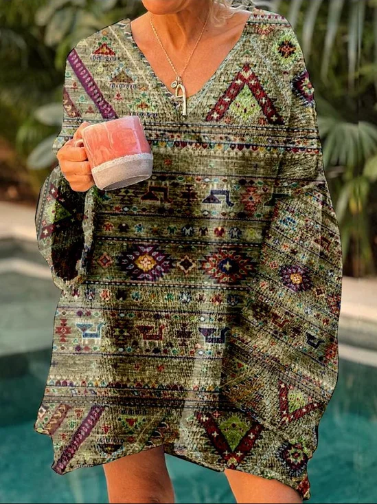 Loose V Neck Casual Ethnic Sweater