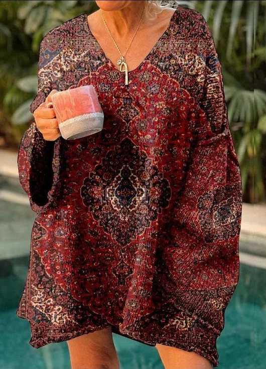 Vintage Loose V Neck Ethnic Sweater
