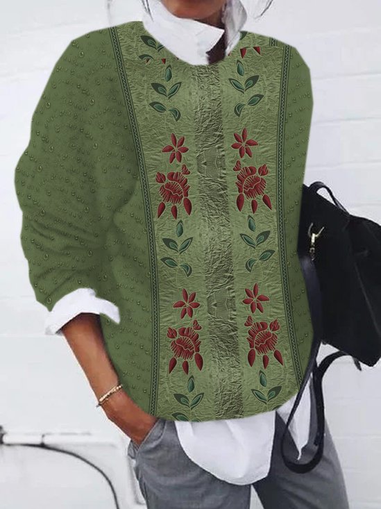 Crew Neck Casual Zipper Ethnic Sweatshirt