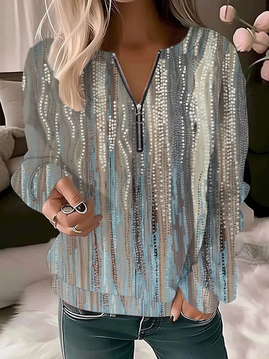 Abstract Print Half Open Collar Sweatshirt