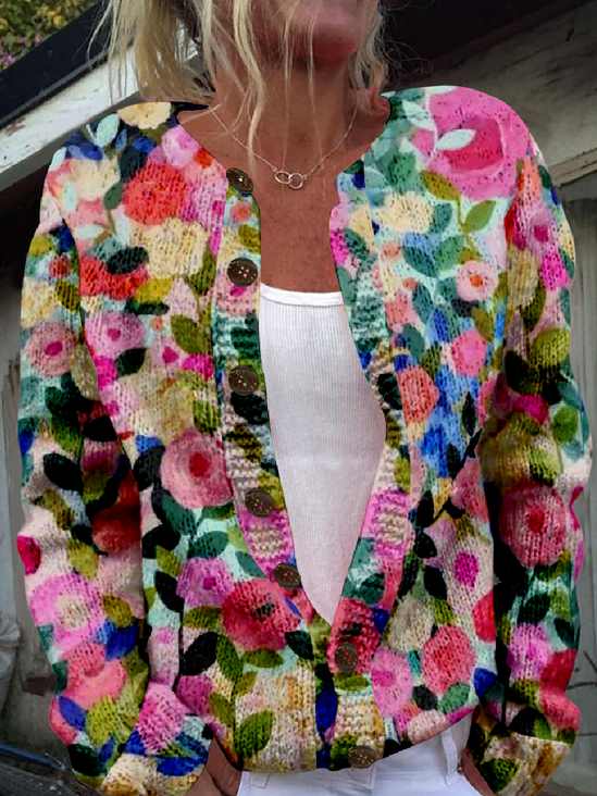 Loose Knitted 3D Printing Vintage Cardigan