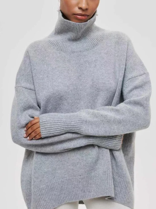 Casual Plain Turtleneck Loose Sweater