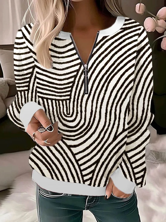 Abstract Print half Open Collar Sweatshirt
