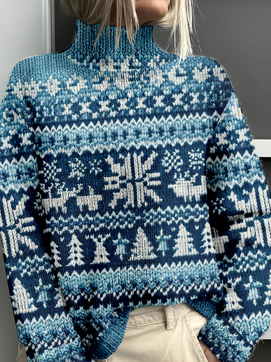 Vintage Mock Neck Loose Christmas Sweatshirt