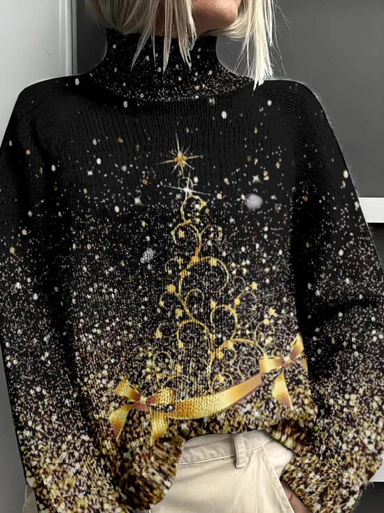 Loose Casual Mock Neck Christmas Sweatshirt