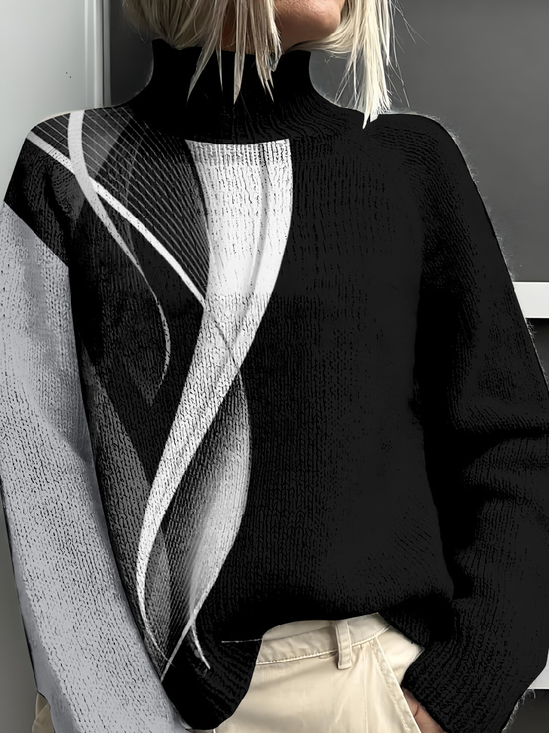 Black And White Colorblock Mock Neck Vintage Sweatshirt