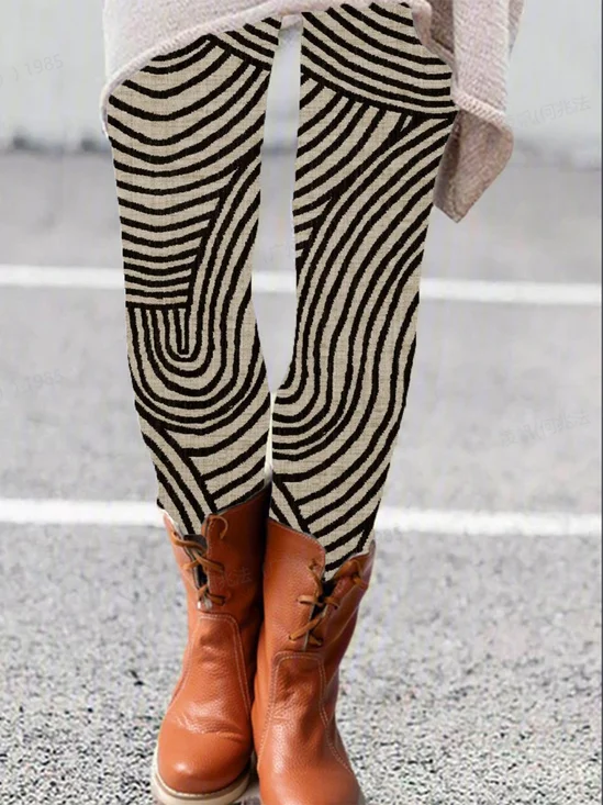 Abstract Striped Print Casual Leggings
