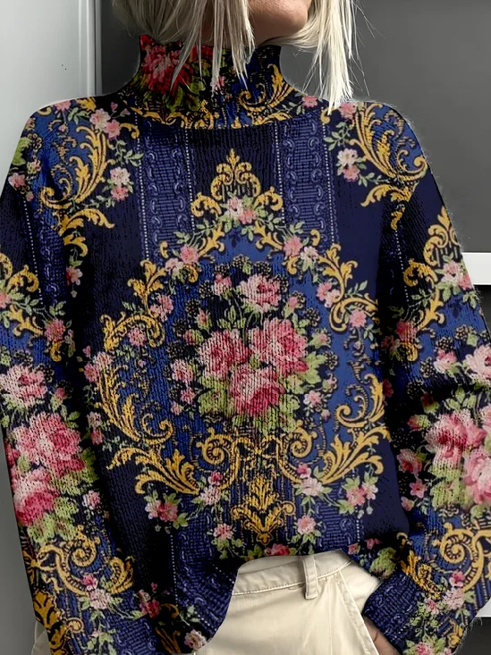 Mock Neck Vintage 3D Printing Sweatshirt