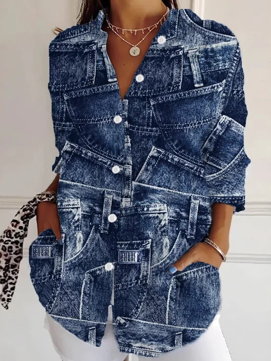 Casual Floral Loose Shirt Collar Shirt