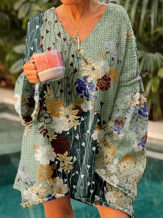 Casual Floral Loose Zipper Sweatshirt
