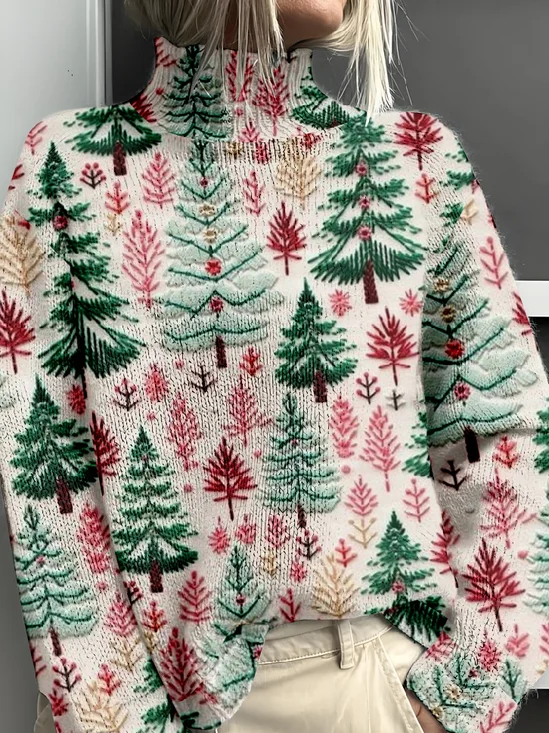 Mock Neck Casual Christmas Loose Sweatshirt