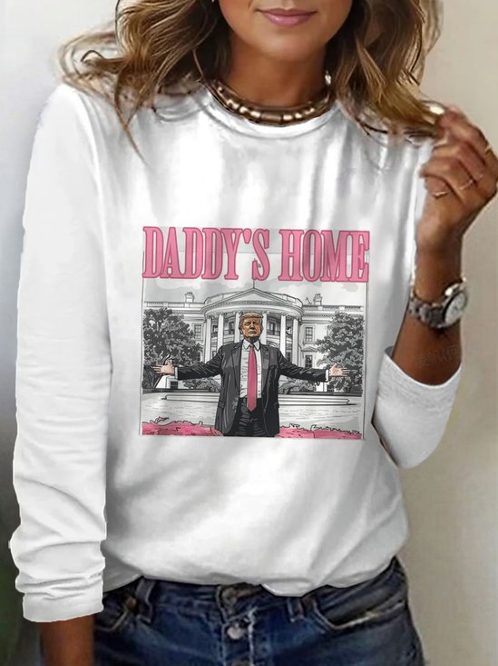 White House Trump Print Long Sleeve Crew Neck T-shirt