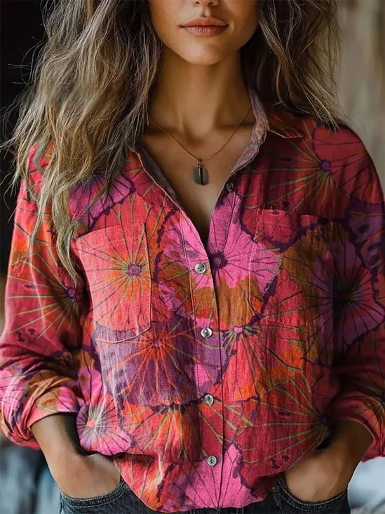 Shawl Collar 3D Printing Loose Ethnic Shirt