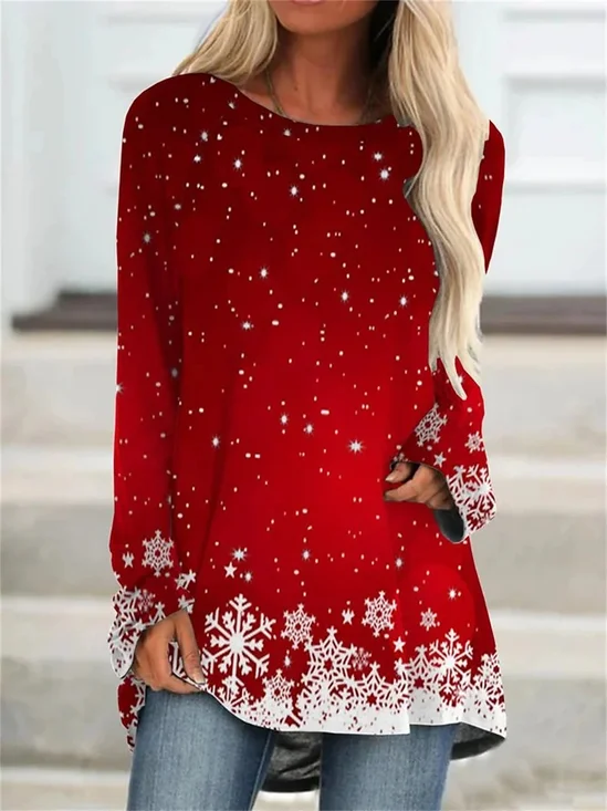 Casual Christmas Crew Neck Loose T-Shirt