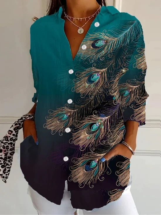 Feather Casual Shirt Collar Loose Shirt