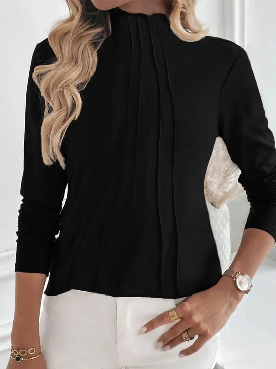 Jersey Crew Neck Casual Plain Blouse