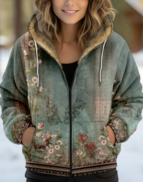 Regular Fit Vintage Nationality/Ethnic Hoodie Padded Jacket