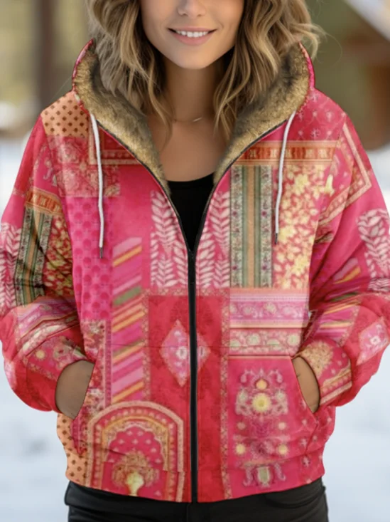 Regular Fit 3D Printing Vintage Hoodie Padded Jacket