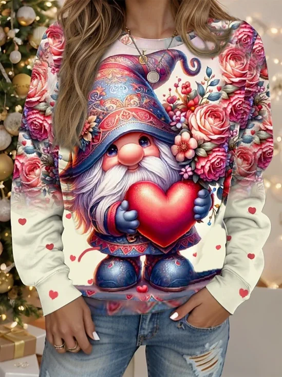 Floral Print Long Sleeve Crew Neck Sweatshirt