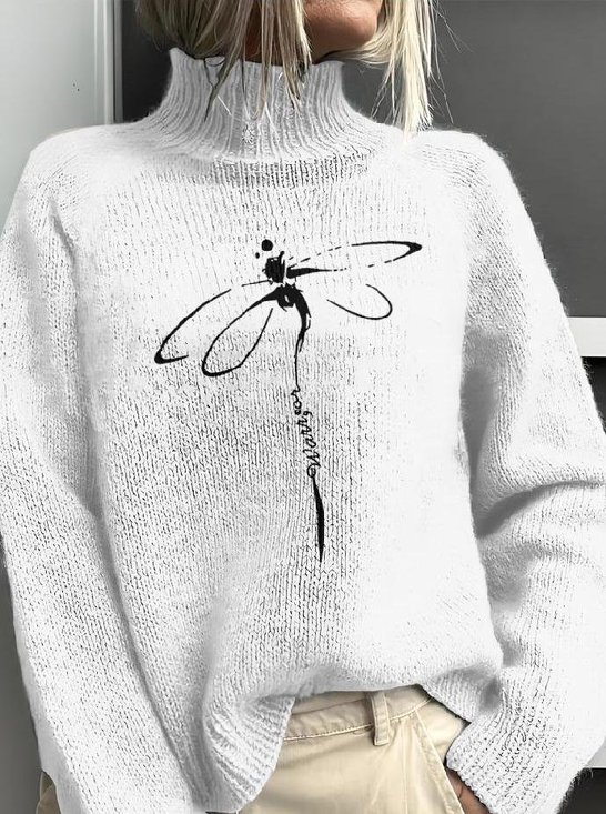 Dragonfly Loose Mock Neck Ethnic Sweatshirt