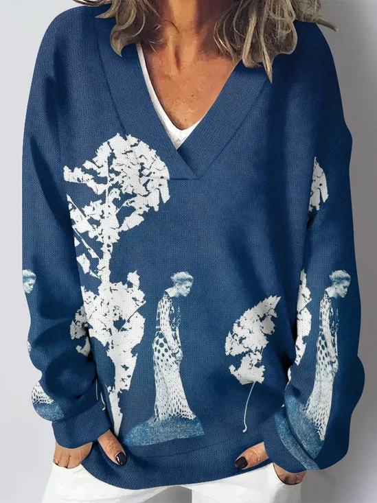 Ethnic Loose V Neck Sweatshirt
