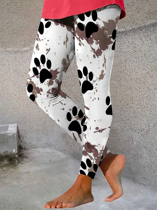 Causal Paw Splash Ink Print Skinny Leggings