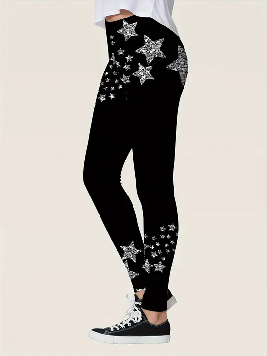 Causal Paw Splash Ink Print Skinny Leggings