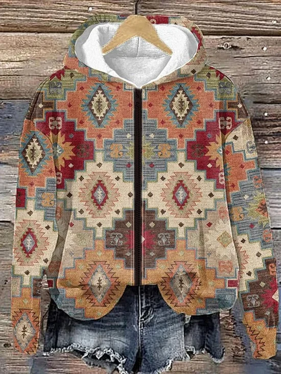 Zipper Loose Ethnic Casual Hoodie Jacket